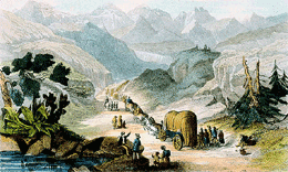 drawn picture of a wagon train. 